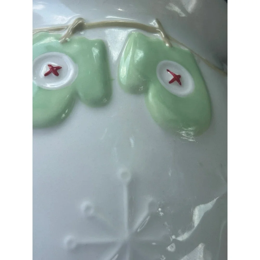VTG Hallmark Christmas Cookie Jar Ceramic Mittens Red Jingle Bell Lid 1990s